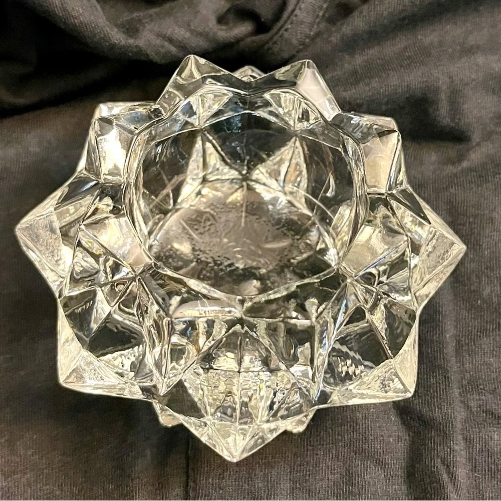 Vintage Reims France Bubble Glass & Diamond Starburst Candle Holder Set VMC